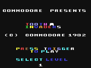 Tooth Invaders title screen for Commodore 64